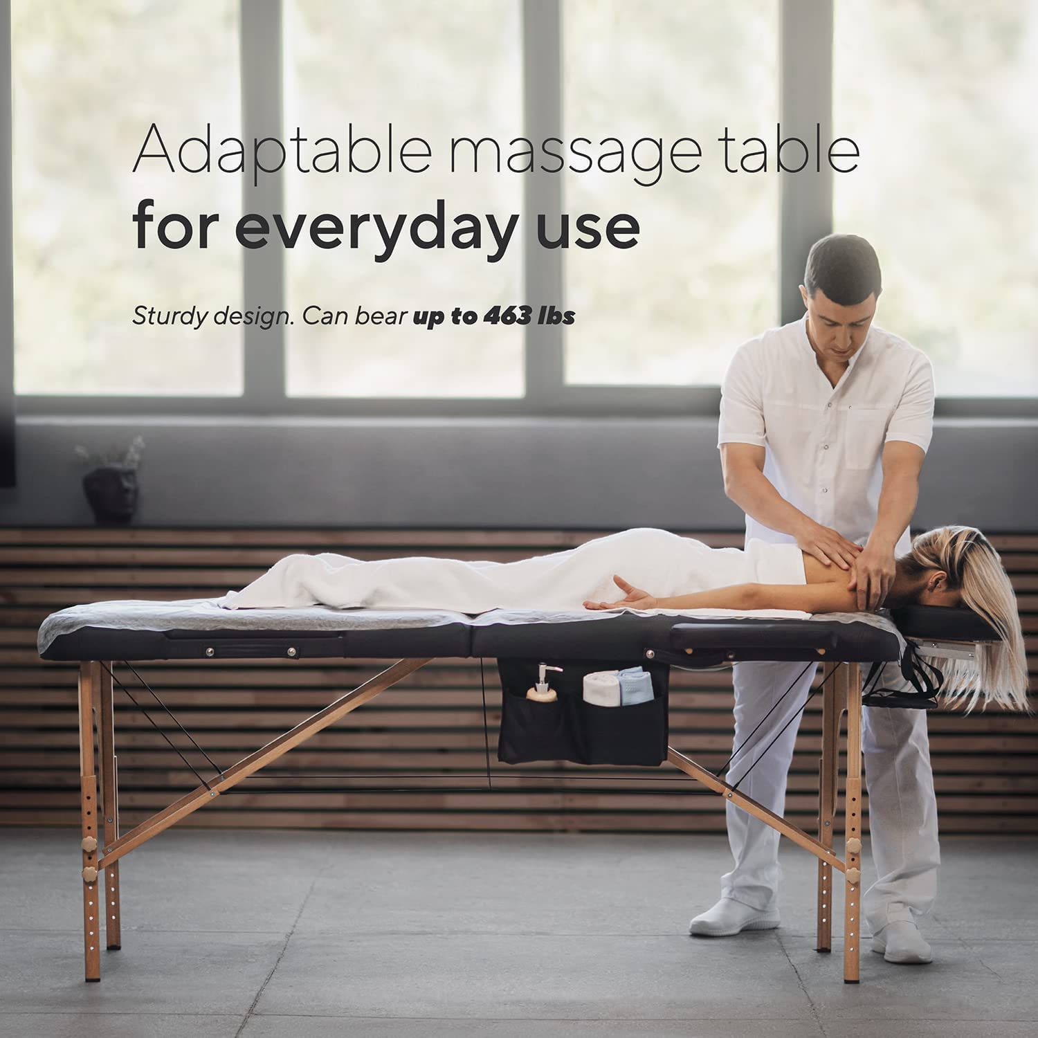 Luxton Home 3-Section Premium Memory Foam Massage Table with Rolling Carrying Travel Case - Easy Set Up - Foldable & Portable - Adjustable Height, Head Cradle, Hanging Arm Rest, & Side Storage Pocket - Image 7
